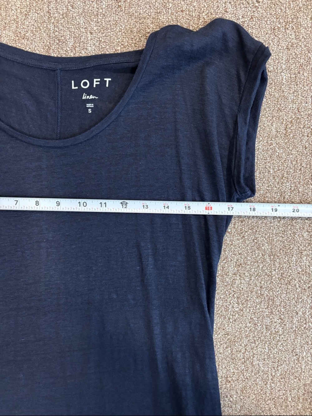 LOFT Linen Tee Sz S Navy Blue Cap Sleeve Lightweight Casual Minimalist Normcore - Picture 5 of 6